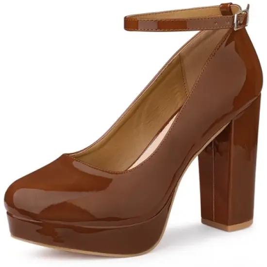 Allegra K Women's Platform Ankle Strap Chunky Heel Mary Janes Pumps image {8}