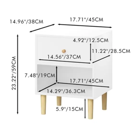 PAGED 23.23"H Night Stand Modern Bedside Table Wooden Nightstand with Storage Drawer and Open Shelf for Bedroom image {4}