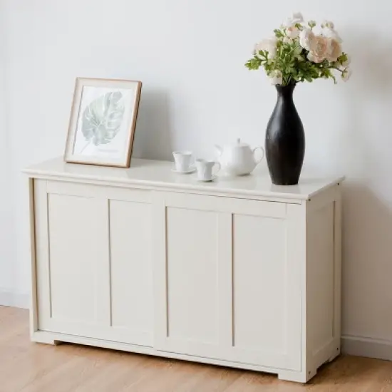 Costway Kitchen Storage Cabinet Sideboard Buffet Cupboard Wood Sliding Door Pantry White image {2}