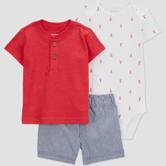 Carter's Just One You&reg; Baby Boys' 3pc Lobster Top & Bottom Set - Red/White/Blue image {4}