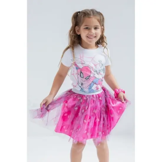 Marvel Spider-Man Girls T-Shirt Skirt and Scrunchie 3 Piece Outfit Set Toddler to Big Kid image {1}