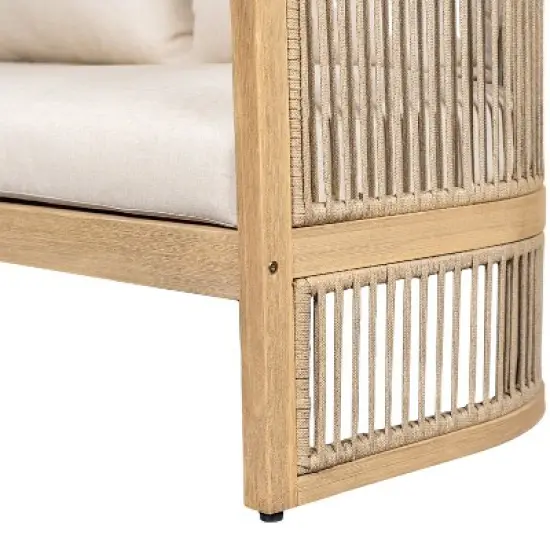 Christopher Knight Home Bonita 54" Outdoor Acacia Wood Upholstered Loveseat with Curved Rope Weave Back image {7}