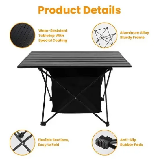 Racxily Foldable Camping Table With Storage Basket Rustproof Portable Aluminum Alloy Roll-Up Camping Table image {2}