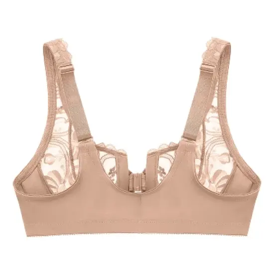 Glamorise Womens WonderWire Front-Closure Stretch Lace Underwire Bra 9245 Caf&eacute; image {4}