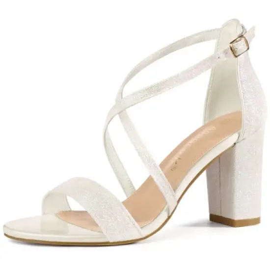 Allegra K Women's Glitter Crisscross Strap Block Heels Sandals image {8}