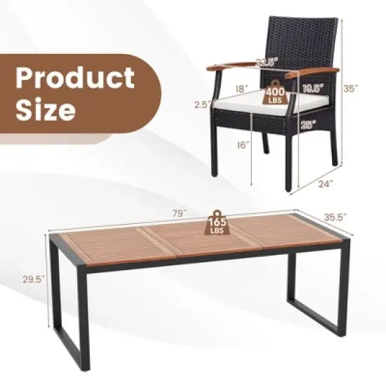 Costway 9 Pieces  Patio Rattan Dining Set with Acacia Wood Table, 1.9" Umbrella Hole image {2}