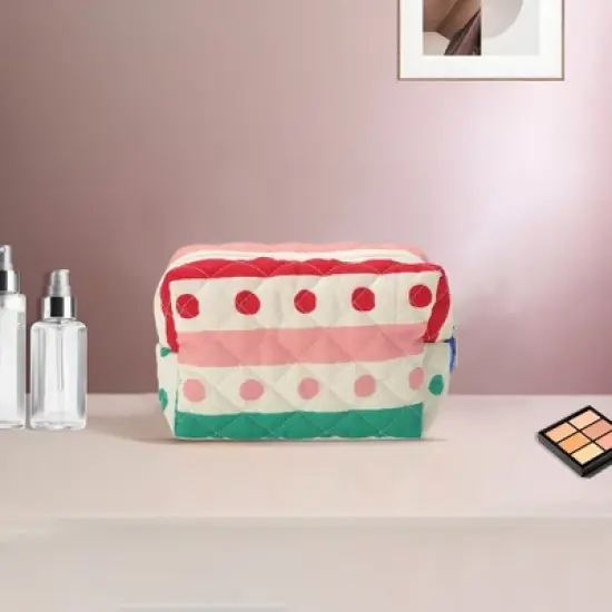 Unique Bargains Stripes Dots Quilted Square Flowers Makeup Bag Assorted Color 1 Pc image {4}