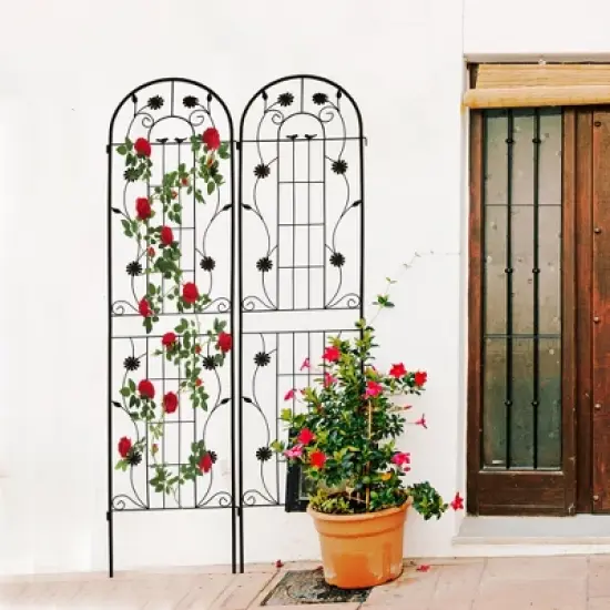 JUJABU 2 Pack Metal Garden Trellis 86.7" x 19.7"  for Climbing Plants Outdoor Flower Support image {4}