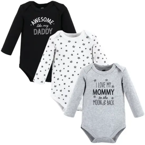 Hudson Baby Infant Boy Cotton Long-Sleeve Bodysuits, Mom Dad Moon Back image {10}