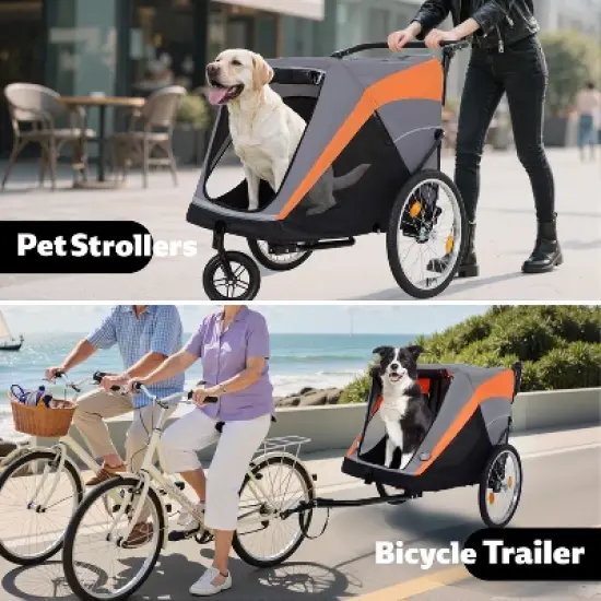 2-in-1 Bike Trailer & Push Cart for Pets - Detachable Bike Hitch & Push Handle Included&pound;&not;Dual Cup Pockets and Storage Bag, Holds Pets Up to 100 lbs image {3}