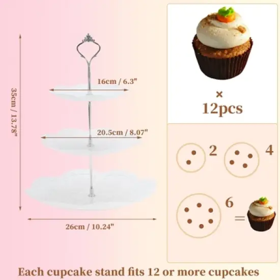 Unique Bargains 3 Tier Dessert Cupcake Stand Round with Tiered Serving Tray for Donuts Fruits White Silver Tone image {1}