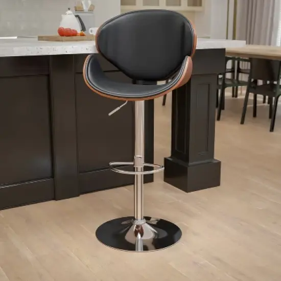 Emma and Oliver Bentwood Adjustable Height Barstool with Curved Vinyl Seat/Back image {1}