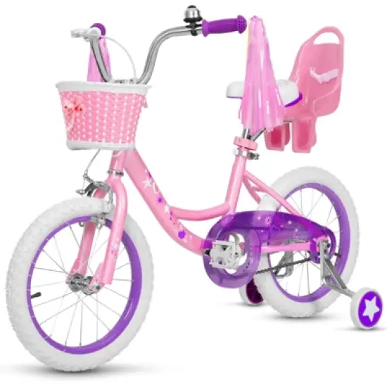 Hykolity 16-Inch Kids Bike for Girls Ages 4-7, Multi-Color, with Training Wheels, Doll Seat, Basket, Adjustable Saddle, Dual Brakes image {9}