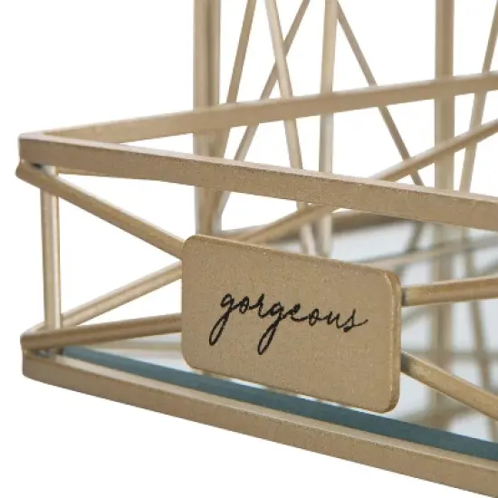 Two Tier Sleek Vanity Tower with Two Compartments Satin Gold - Home Details image {4}