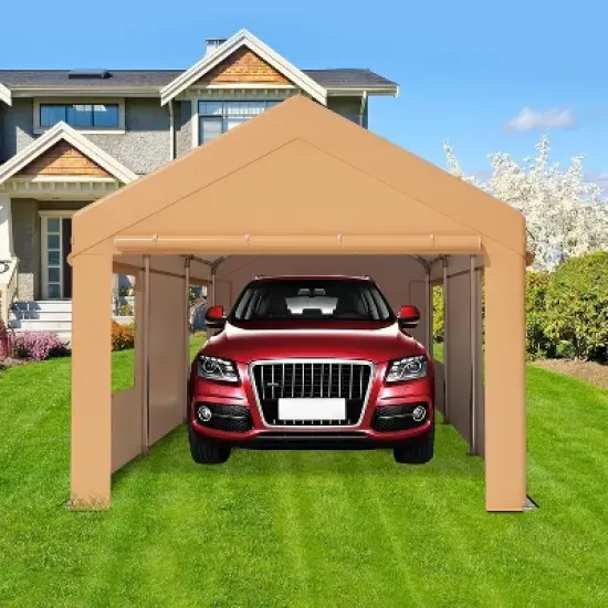 10x20 FT Carport, Heavy Duty Car Canopy with Removable Sidewalls, Doors and Ventilated Window, Portable Garage, Waterproof and UV Protection Garage image {2}
