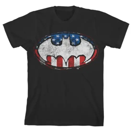 Batman Stars and Stripes Logo Black T-shirt Toddler Boy to Youth Boy image {4}