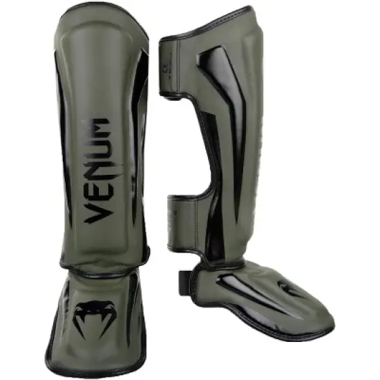 Venum Elite Lightweight Hook and Loop Shin Guards - Khaki/Black image {2}
