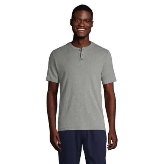 Lands' End Men's Knit Rib Short Sleeve Henley Pajama Shirt image {3}