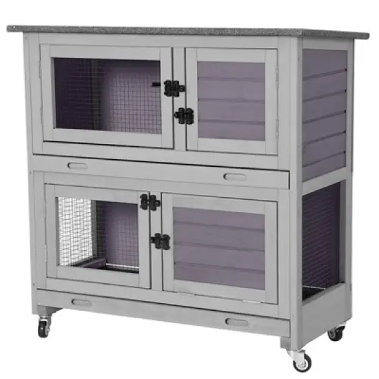 Aivituvin Outdoor Indoor Bunny Hutch With Wheels | Two Story Rabbit House-AIR77 image {5}