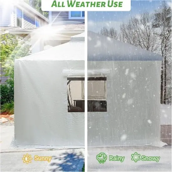 DOMETOUR 12'x14' Universal Gazebo Cover with Sidewalls & Mesh Windows, Waterproof All-Season Enclosure, White image {6}