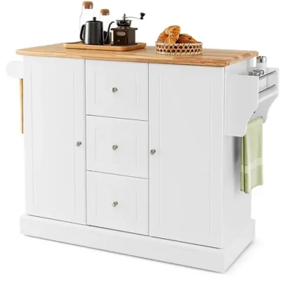 Costway Kitchen Island on Wheels Rolling Utility Cart Drawers Cabinets Spice Rack Black/White image {11}