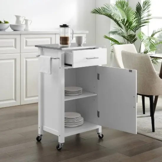 Savannah Stainless Steel Top Compact Kitchen Island Cart White - Crosley image {6}