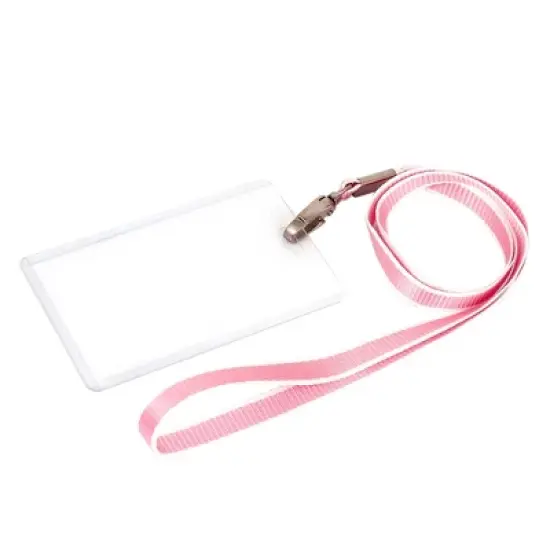 Unique Bargains Plastic Vertical ID Badge Card Neck Strap Holder Pink White image {2}