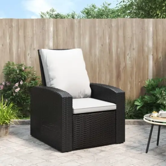 vidaXL - Modern Black Poly Rattan Patio Reclining Chair with Cushions - Adjustable Outdoor Garden Lounge Chair with Comfortable Armrests and Backrest. image {1}