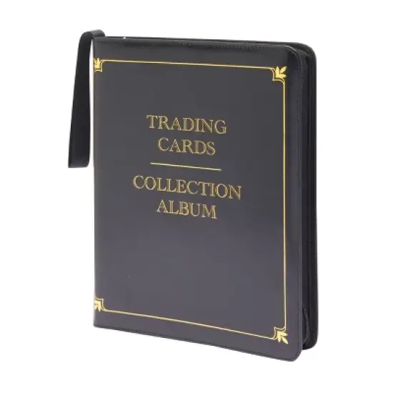 Bright Creations 9 Pocket Trading Card Binder with Removable Sleeves, Holds up to 540 Cards, 14 x 11 In, Black & Gold Faux Leather image {5}