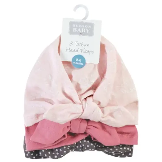 Hudson Baby Baby Girl Turban Cotton Headwraps, Pink Feather, One Size image {1}