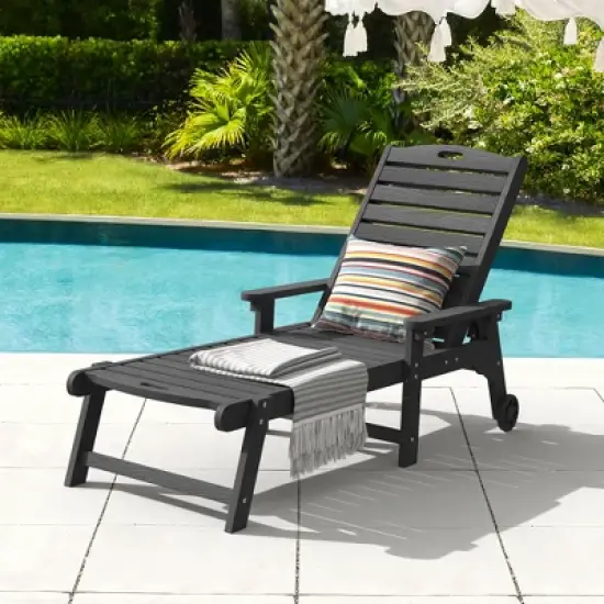Arceso Outdoor Chaise Lounge, 79'' Oversized HDPS Lounger, 5 Positions Adjustable Lounge Chairs, Pool Lounge Chair with Wheels for Poolside, Backyard image {10}