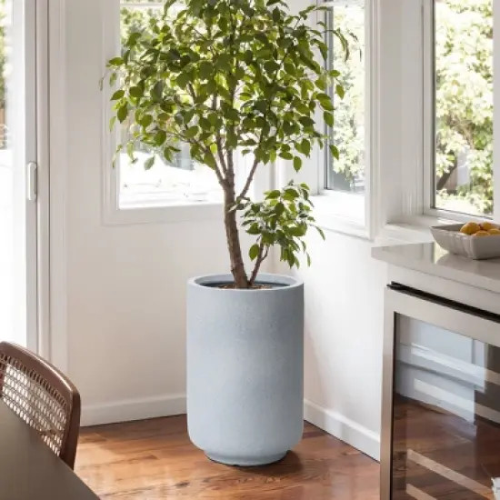 LuxenHome Concrete-Look Planter &ndash; Gray Round MgO Pot with Drainage Hole image {1}