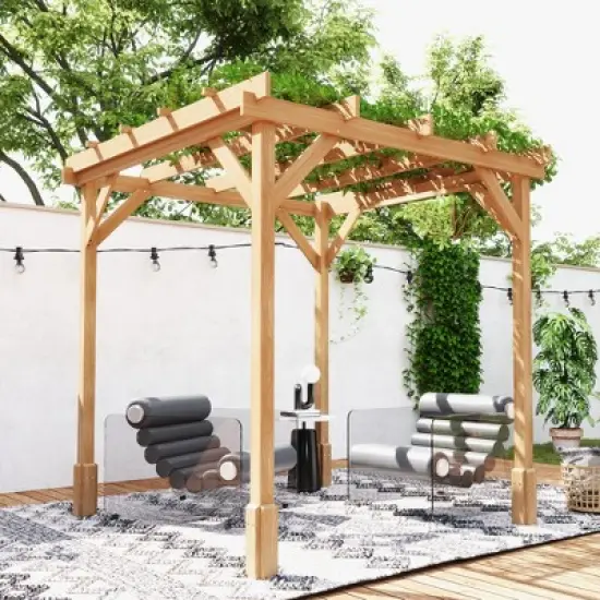 Outsunny Outdoor Pergola, Wood Gazebo Grape Trellis with Stable Structure, Dark Brown image {5}