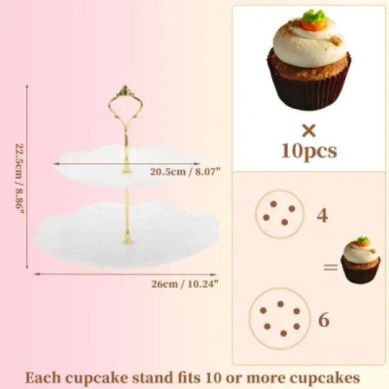 Unique Bargains 2 Tier Dessert Cupcake Stand Round Cup Cake Holder Tower White Gold Tone image {1}
