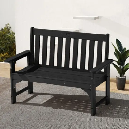 GardenJoy 2-Person Outdoor Bench HDPE Garden Seating Weather Resistant 4-Piece Set image {2}