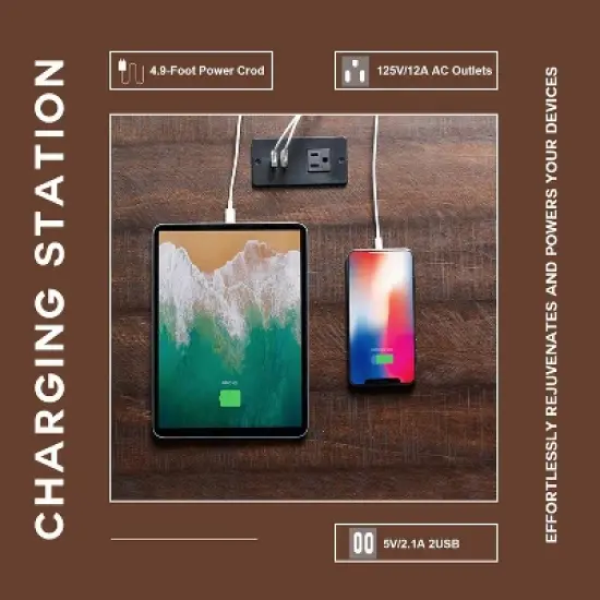 Nightstand with Charging Station, 20" Farmhouse End Table w/Groove Barn Door & Adjustable Shlef for Bedroom image {1}