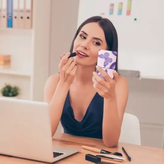 Unique Bargains Women Durable Square Shape Handheld Mirror for Travel Purple 1 Pc image {2}