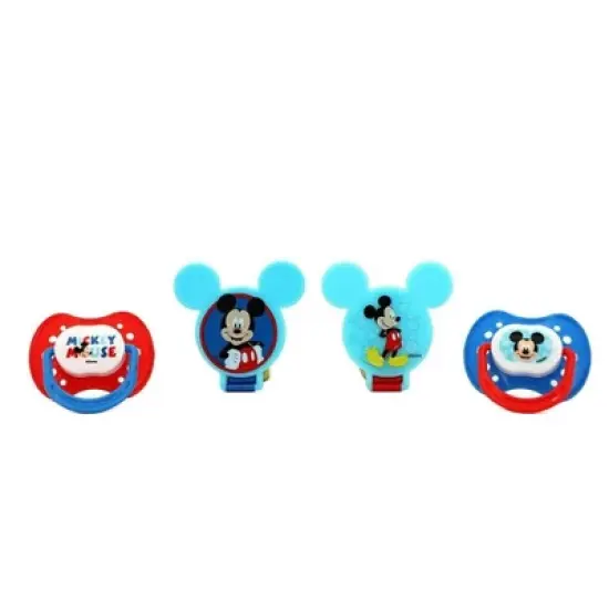 Disney Mickey Mouse Baby Orthodontic 4pc Pacifier and Holder Set image {1}
