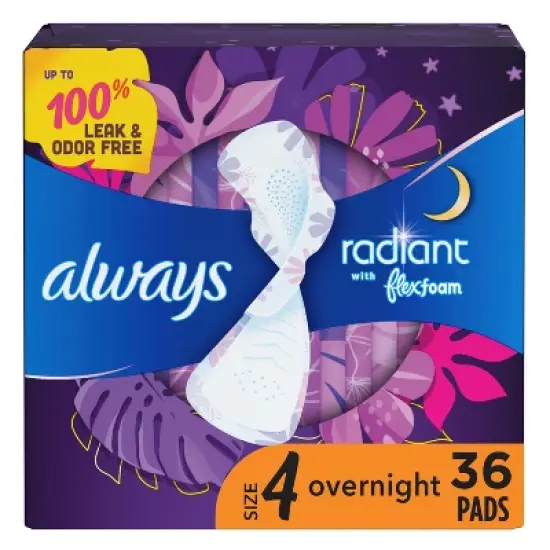 Always Radiant Overnight Sanitary Pads with Wings - Scented - Size 4 image {12}