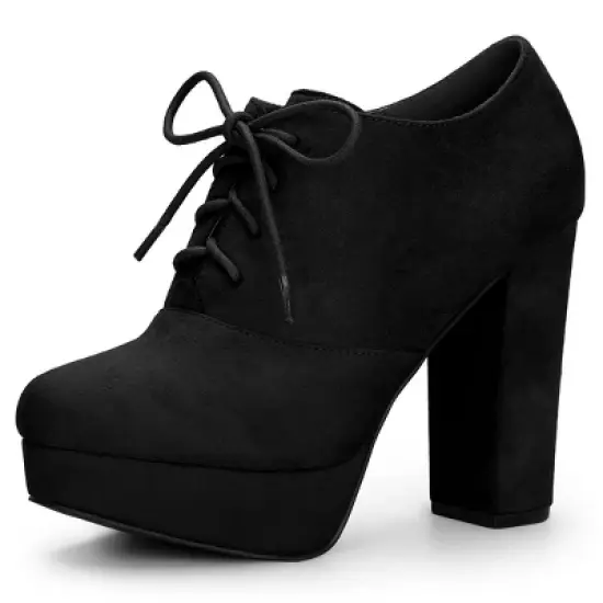 Allegra K Women's Platform Chunky Heel Lace Up Booties image {8}