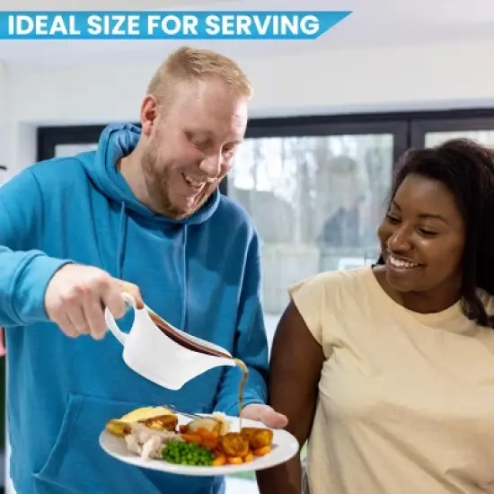 KOVOT White Elegant 12oz Ceramic Gravy Boat and Saucer Plate Set - Perfect for Gravies, Sauces, and Dressings - Microwave and Dishwasher Safe image {5}