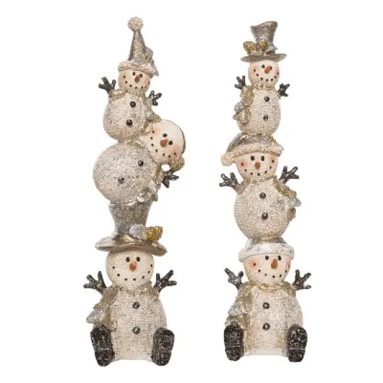 Transpac Resin Metallic Stacked Snowman Figurine Set of 2 - Charming Christmas Decorative Objects for Holiday Cheer image {1}