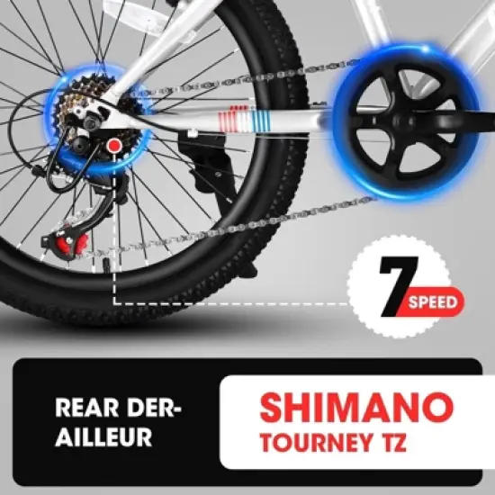 INFURNIC Bicycles 20 Inch Kids Bike with 7 Speeds and Front Suspension for Teens and Children, White, 54"*23"*31.5" image {2}