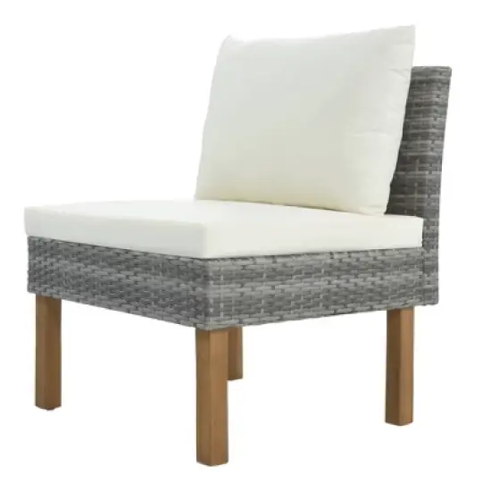 6pc Wicker Round Outdoor Sectional Set with Cushions - Black/Beige - GODEER image {16}