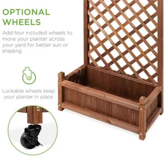 Best Choice Products 48in Mobile Wood Planter Box & Diamond Lattice Trellis, w/ Drainage Holes, Optional Wheels - Walnut image {3}
