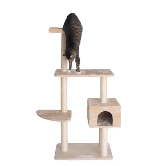 GleePet GP78560321 57-Inch Real Wood Cat Tree In Beige With Playhouse And Perch image {4}