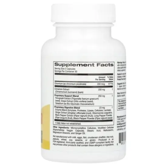 Super Nutrition Blood Glucose Support with Chromium Picolinate, Cinnamon, Fenugreek, and Grape Extracts, 60 Veggie Capsules image {1}