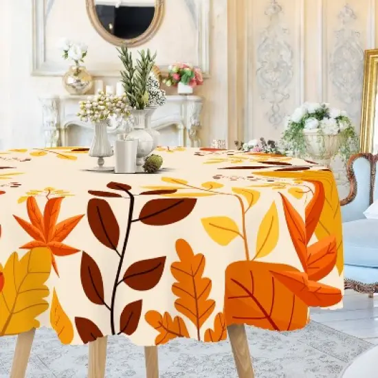 LOVEVOOK Maple Leaves Tablecloth, Round Fall Tablecloth, Pumpkin Table Cloth, Autumn Harvest for Christmas, Holiday, Thanksgiving Decor image {13}