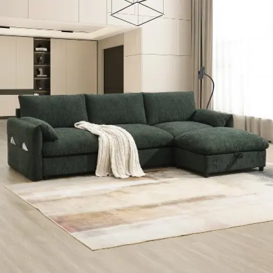 Whisen Oversized Chenille Sectional Sofa with Storage Ottoman and Pockets, Adjustable Phone Holder and Charging Ports image {16}