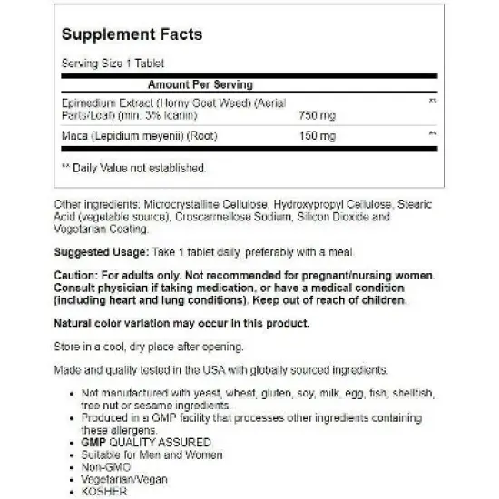 NOW Horny Goat Weed Extract 750 Milligrams 90 Tabs image {3}